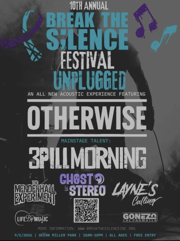10th Annual Break the Silence Festival Unplugged flyer, September 5 2026 at Glenn Miller Park